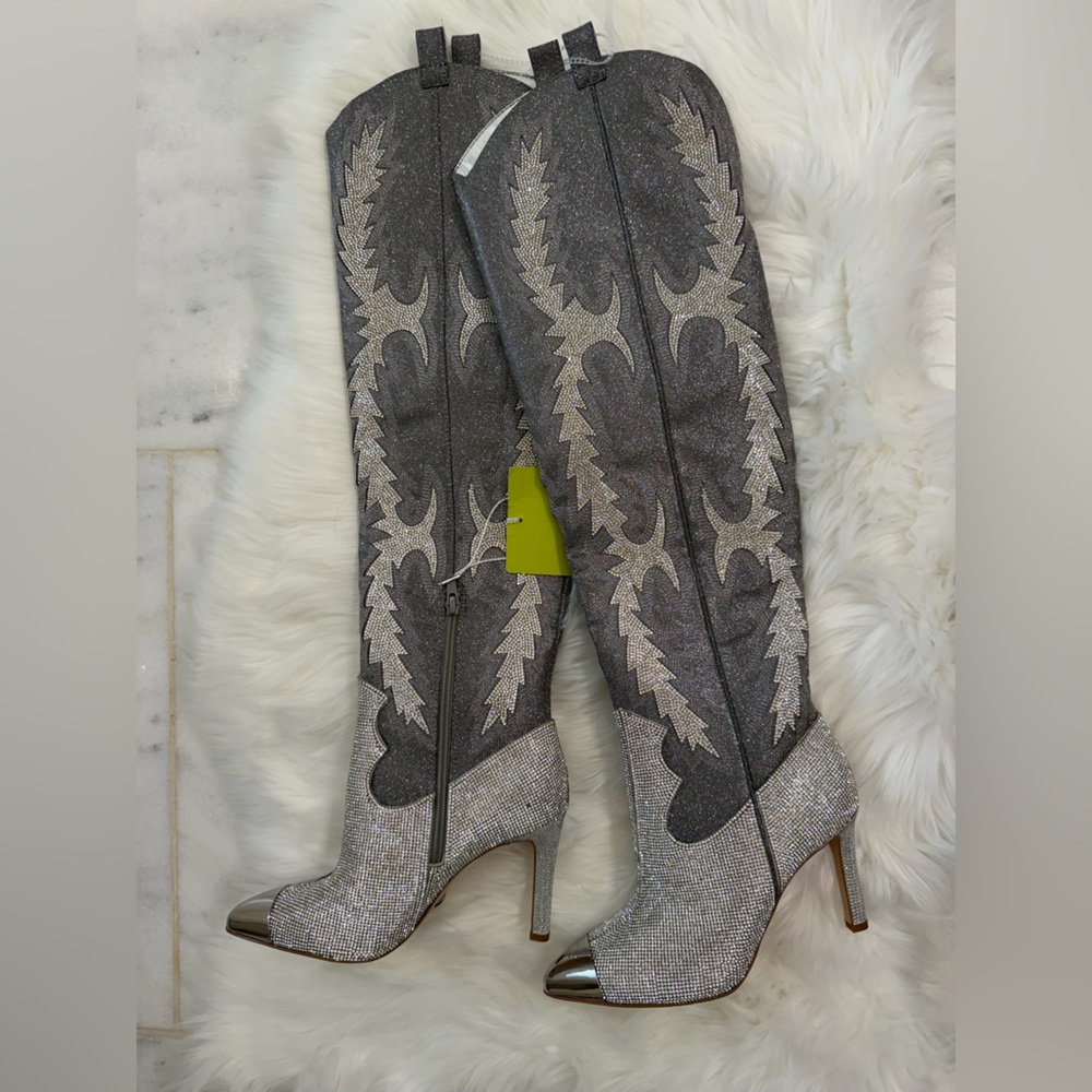 Gianni Bini Katyanna Rhinestone OTK Boots Silver NWT - Picture 8 of 9